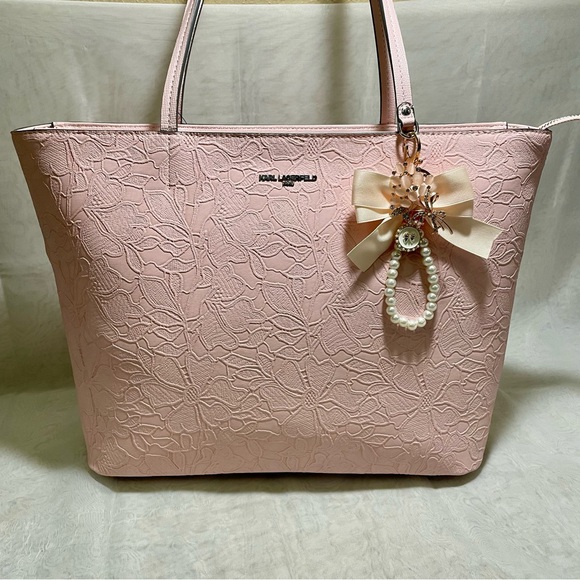 Karl Lagerfeld Paris Chantelle Lace Blush Embossed Tote, NWT - Picture 1 of 15